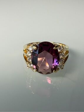 18k plated Gold Ring with Purple Center Stone